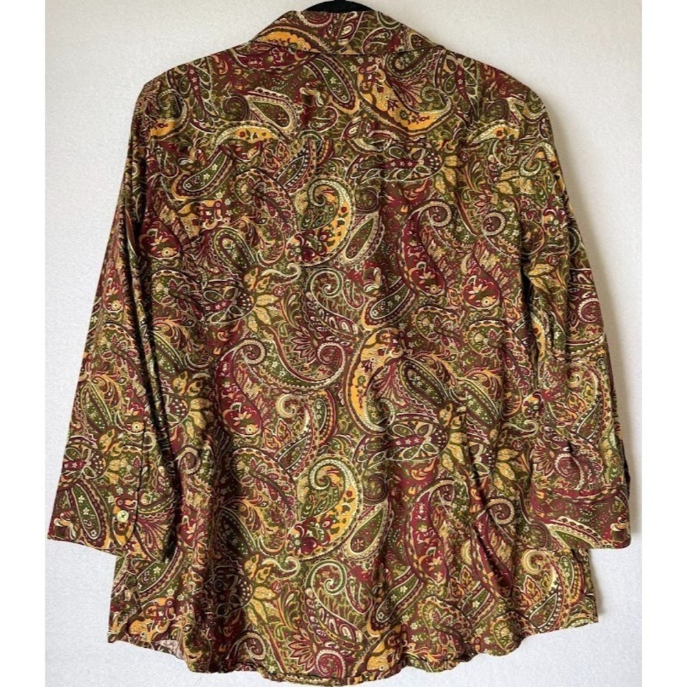 Jones New York Shirt Women XL Fall Colors Paisley Multicolor Cotton Boho V Neck - Picture 2 of 15
